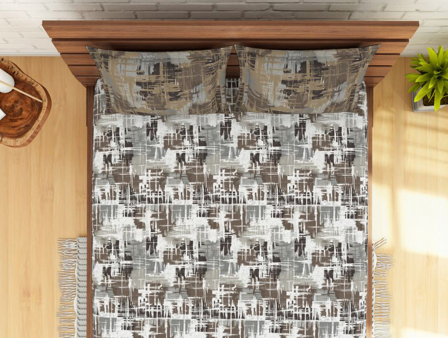 Geometric Chestnut - Dark Brown 100% Cotton Double Bedsheet - Atrium By Spaces
