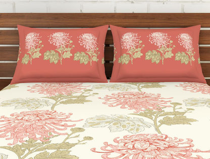 Floral Citrus - Orange 100% Cotton Double Bedsheet - Atrium By Spaces