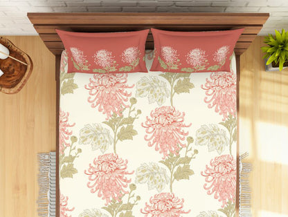 Floral Citrus - Orange 100% Cotton Double Bedsheet - Atrium By Spaces