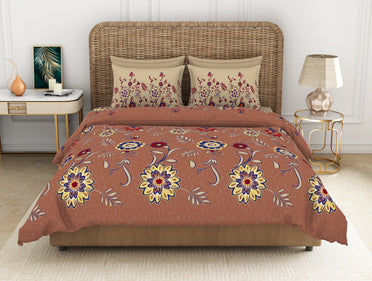 Floral Sierra - Brown 100% Cotton Double Bedsheet - Adonia By Spaces