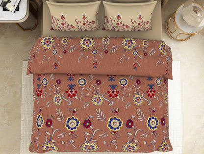 Floral Sierra - Brown 100% Cotton Double Bedsheet - Adonia By Spaces
