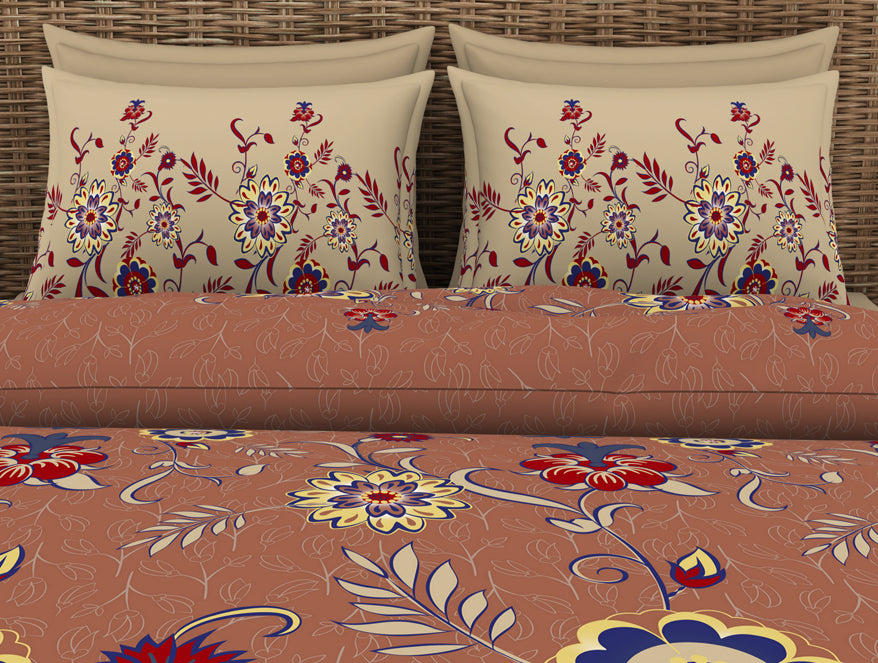 Floral Sierra - Brown 100% Cotton Double Bedsheet - Adonia By Spaces