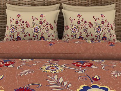 Floral Sierra - Brown 100% Cotton Double Bedsheet - Adonia By Spaces