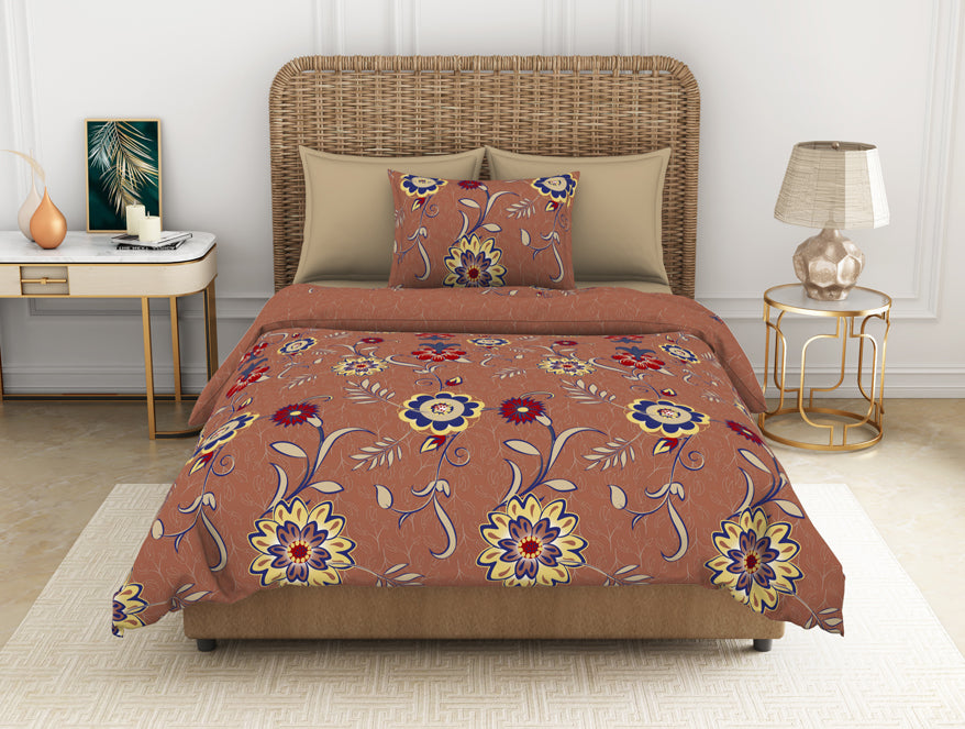 Floral Sierra - Brown 100% Cotton Single Bedsheet - Adonia By Spaces