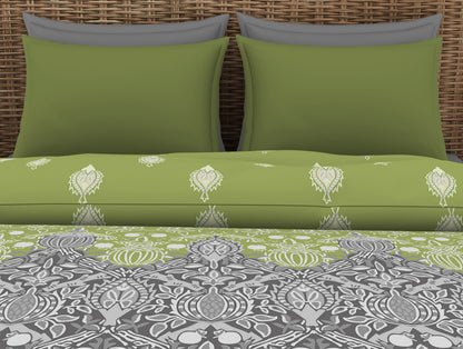 Ornate Spinach Green - Green 100% Cotton Shell Double Quilt / AC Comforter - Adonia By Spaces