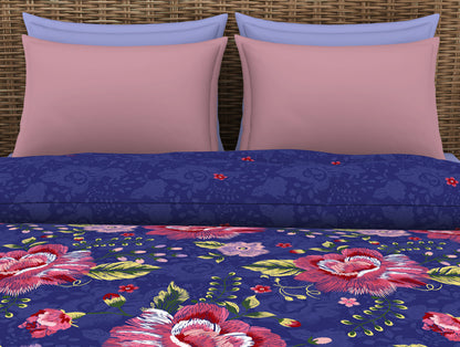 Floral Bluing - Dark Blue 100% Cotton Shell Double Quilt / AC Comforter - Adonia By Spaces