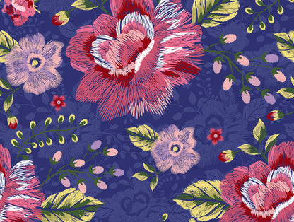 Floral Bluing - Dark Blue 100% Cotton Shell Double Quilt / AC Comforter - Adonia By Spaces