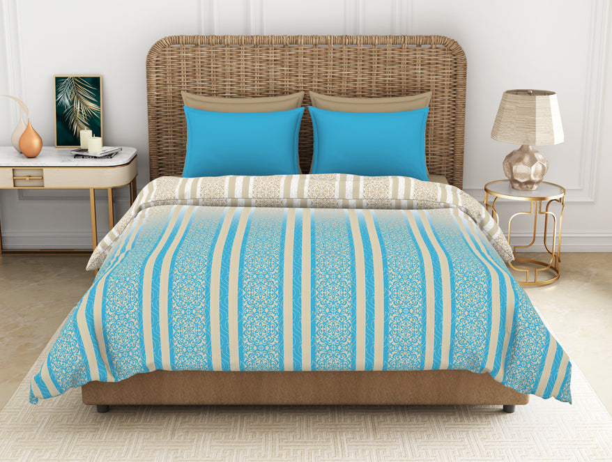 Ornate Canary Blue - Blue 100% Cotton Shell Double Quilt / AC Comforter - Adonia By Spaces