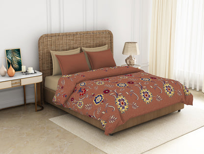 Floral Sierra - Brown 100% Cotton Shell Double Quilt / AC Comforter - Adonia By Spaces