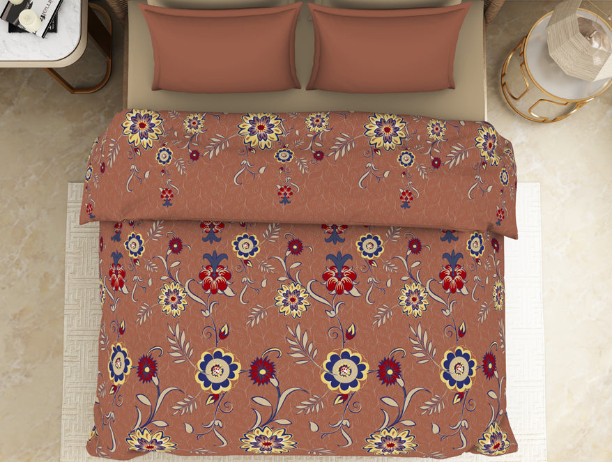 Floral Sierra - Brown 100% Cotton Shell Double Quilt / AC Comforter - Adonia By Spaces
