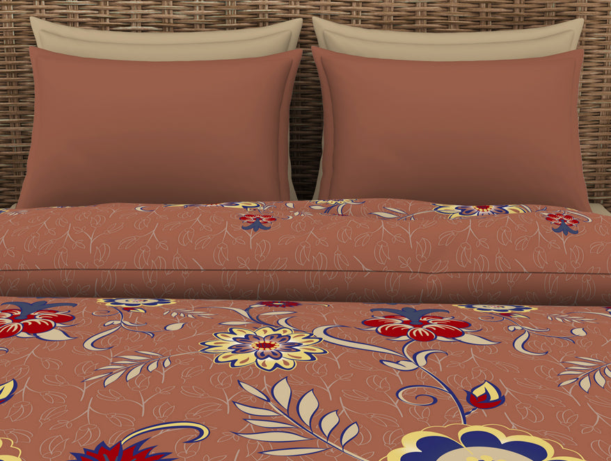 Floral Sierra - Brown 100% Cotton Shell Double Quilt / AC Comforter - Adonia By Spaces
