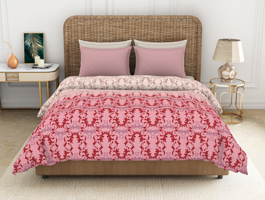 Ornate Haute Red - Red 100% Cotton Shell Double Quilt / AC Comforter - Adonia By Spaces