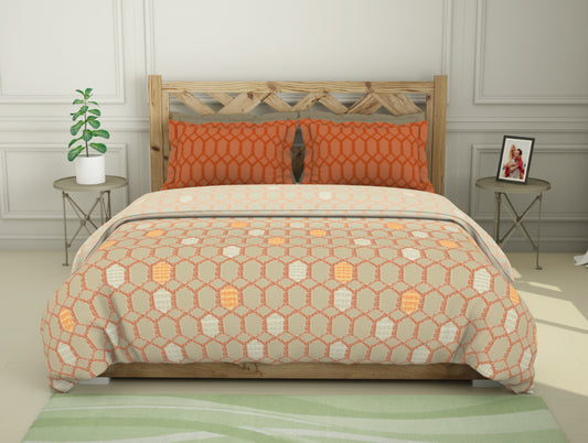 Geometric Exoberance - Orange 100% Cotton Double Bedsheet - Blockbuster Plus By Spaces