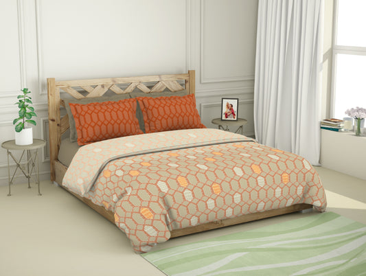 Geometric Exoberance - Orange 100% Cotton Double Bedsheet - Blockbuster Plus By Spaces