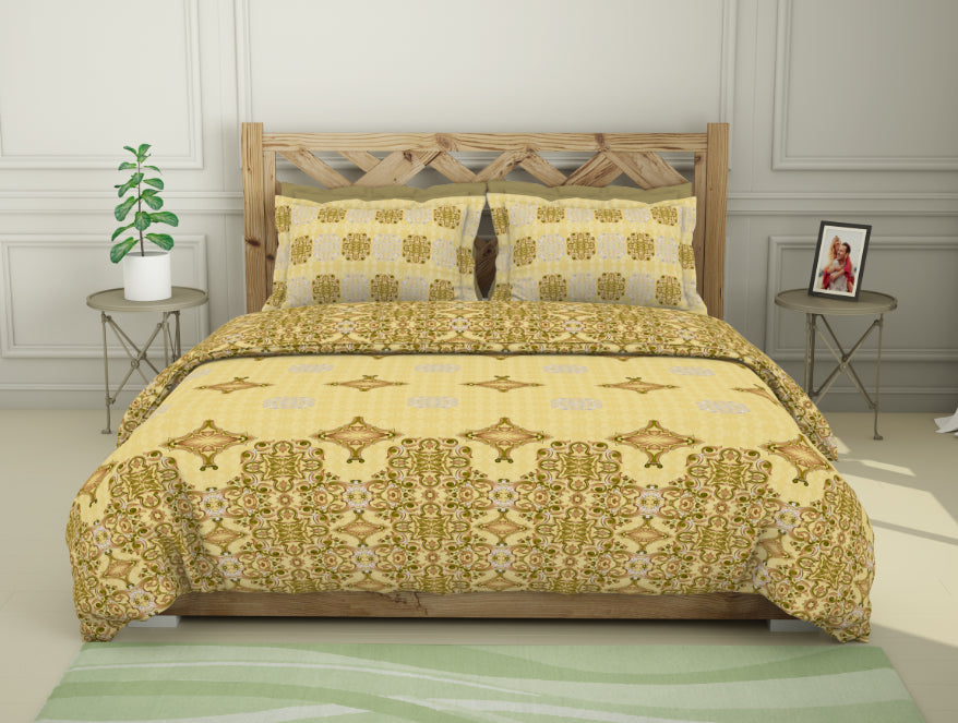 Ornate Misted Yellow - Light Yellow 100% Cotton Double Bedsheet - Blockbuster Plus By Spaces