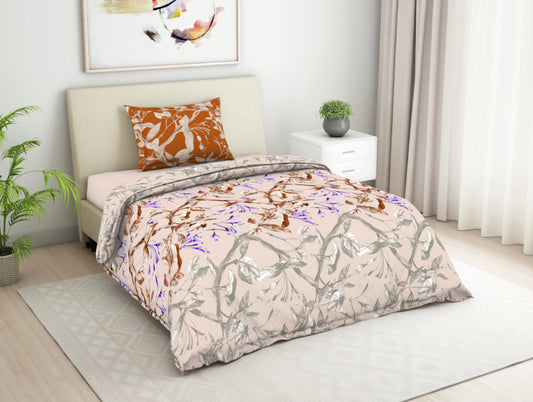 Floral Autumnal - Dark Brown 100% Cotton Single Bedsheet - Seasons Best Premium By Welspun