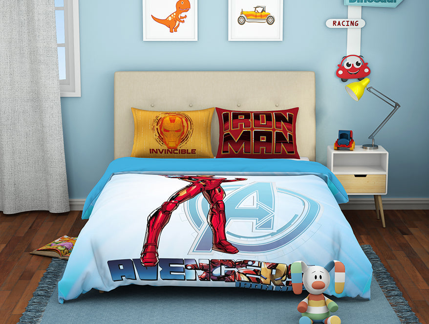 Marvel Ironman Blue 100% Cotton Double Bedsheet - By Spaces