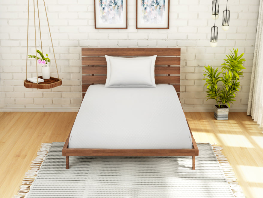 Solid White Polyester Double Mattress Protector - Softshield By Spaces