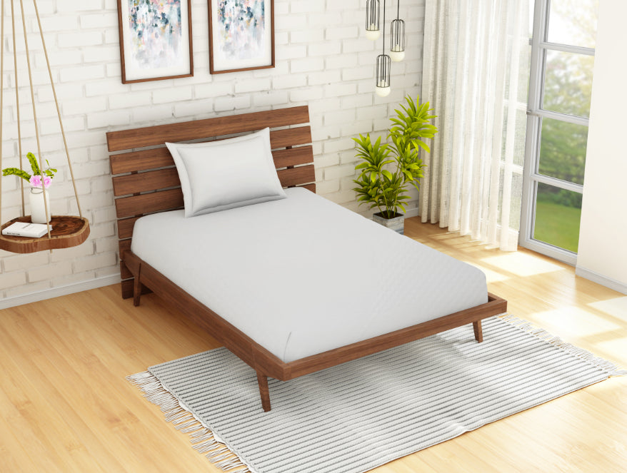 Solid White Polyester Double Mattress Protector - Softshield By Spaces