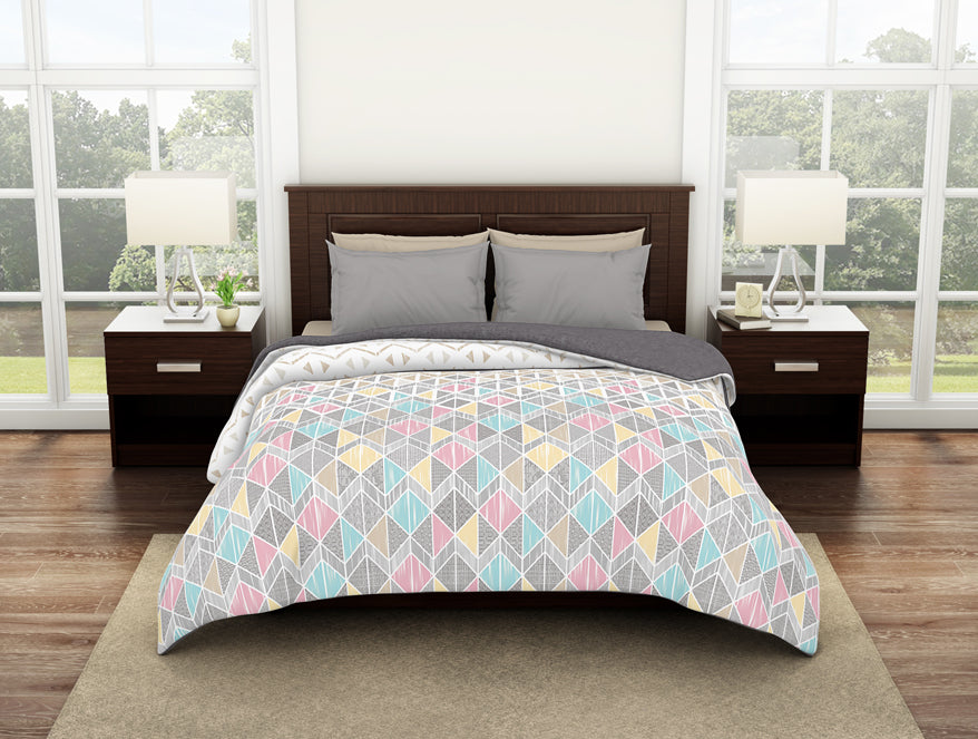 Geometric Marshmallow - Cream 100% Cotton Shell Double Quilt / AC Comforter - Geostance By Spaces