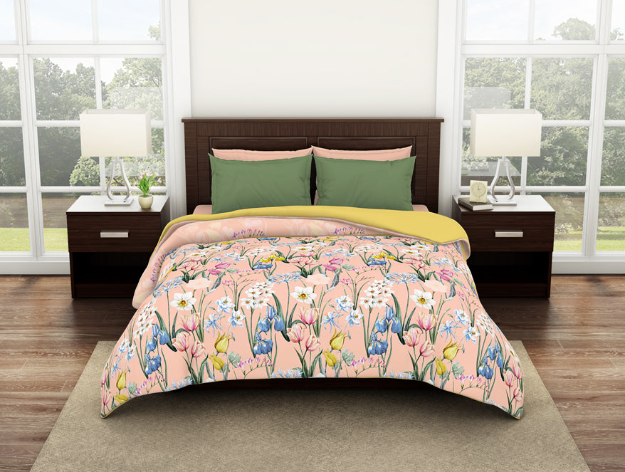 Floral Scallop Shell - Light Peach 100% Cotton Shell Double Quilt / AC Comforter - Bonica By Spaces