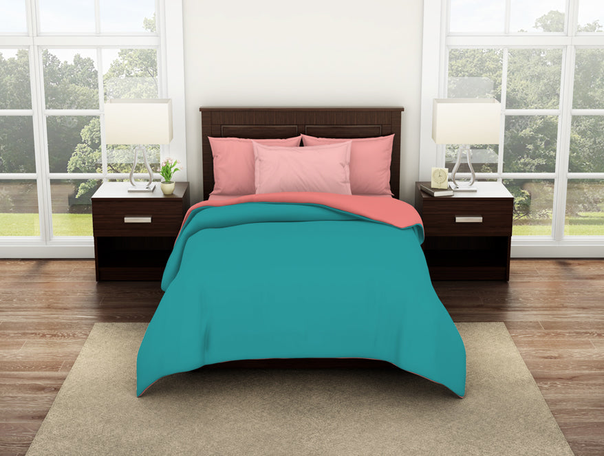 Solid Teal/Coral - Teal 100% Cotton Shell Single Quilt / AC Comforter - Essentials Solid By Spaces