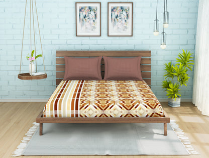 Geometric Brown 100% Cotton Double Bedsheet - Atrium By Spaces