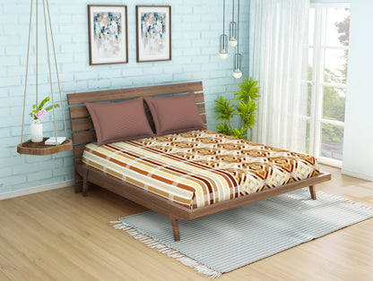 Geometric Brown 100% Cotton Double Bedsheet - Atrium By Spaces