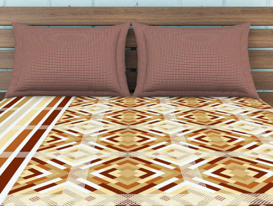 Geometric Brown 100% Cotton Double Bedsheet - Atrium By Spaces