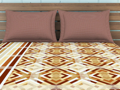 Geometric Brown 100% Cotton Double Bedsheet - Atrium By Spaces