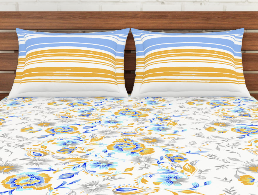 Floral Windsurfer - Light Blue 100% Cotton Queen Fitted Sheet - Atrium Kitting By Spaces