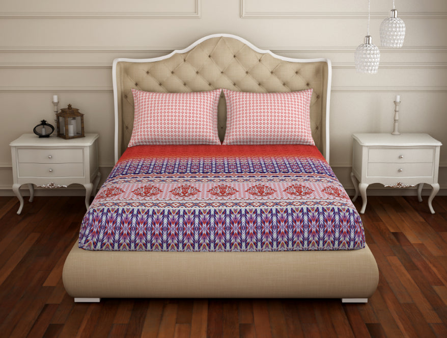 Ornate Red 100% Cotton King Fitted Sheet - Atrium Plus Kitting By Spaces