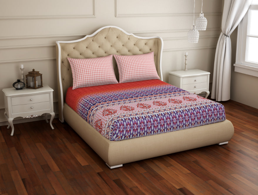 Ornate Red 100% Cotton King Fitted Sheet - Atrium Plus Kitting By Spaces