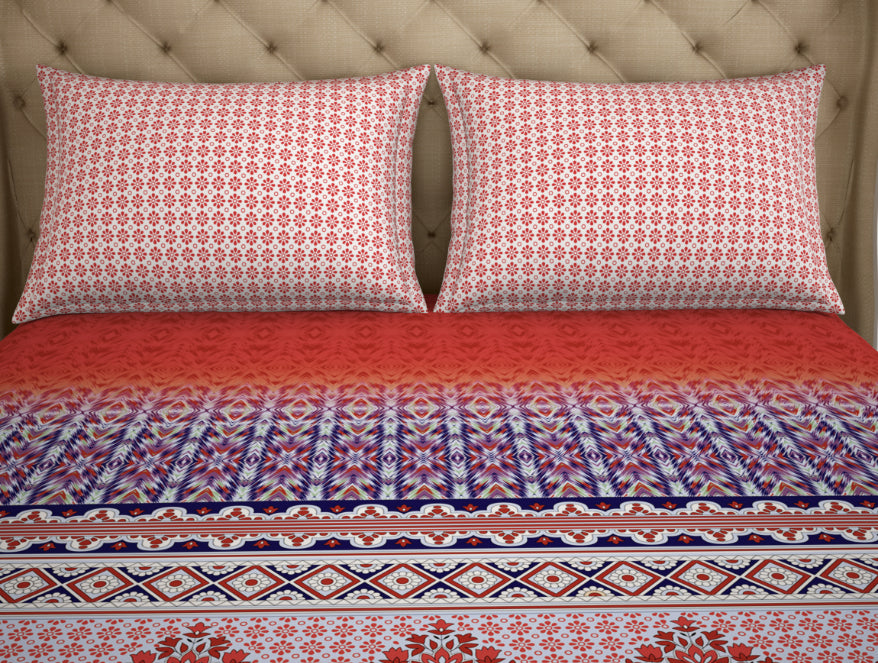 Ornate Red 100% Cotton King Fitted Sheet - Atrium Plus Kitting By Spaces