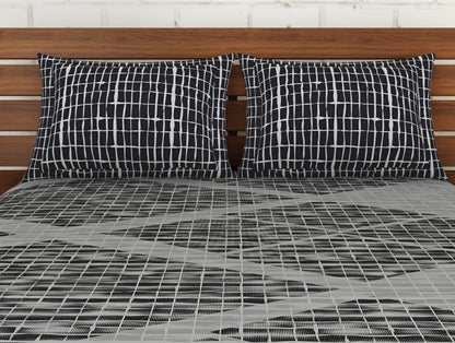 Geometric Grey 100% Cotton Double Bedsheet - Atrium Plus Kitting By Spaces