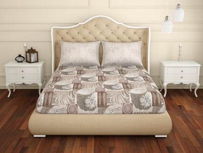 Floral Grey 100% Cotton Double Bedsheet - Atrium Ecom By Spaces