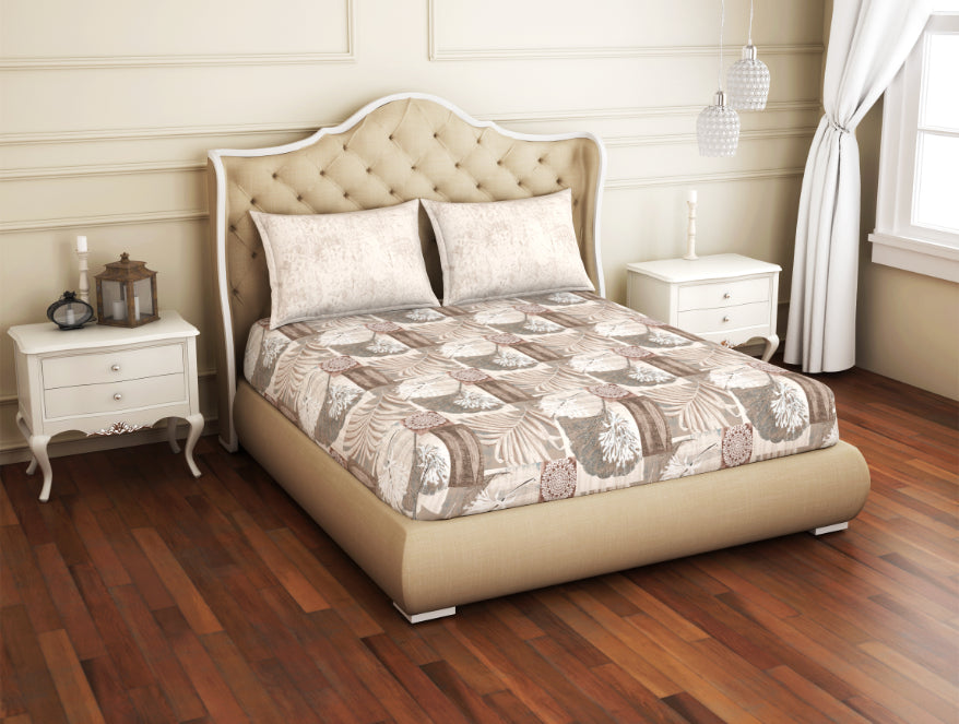 Floral Grey 100% Cotton Double Bedsheet - Atrium Ecom By Spaces