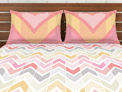 Geometric Coral - Pink 100% Cotton Double Bedsheet - Atrium Ecom By Spaces
