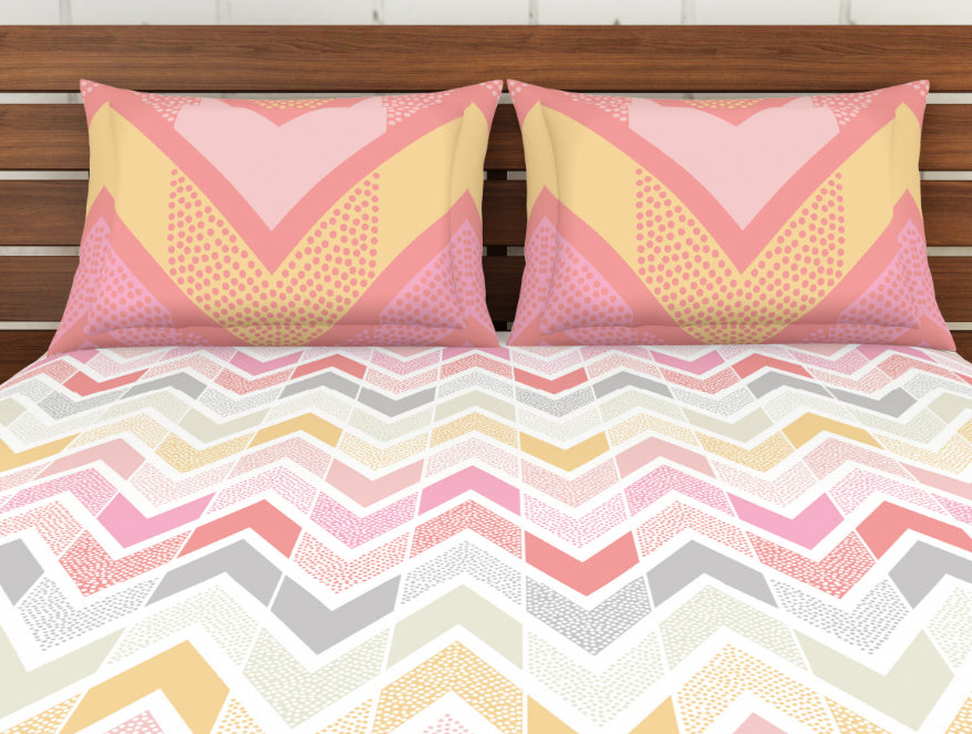 Geometric Coral - Pink 100% Cotton Double Bedsheet - Atrium Ecom By Spaces