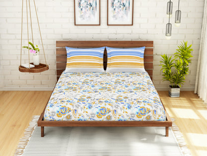 Floral Windsurfer - Light Blue 100% Cotton Double Bedsheet - Atrium Ecom By Spaces
