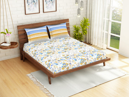Floral Windsurfer - Light Blue 100% Cotton Double Bedsheet - Atrium Ecom By Spaces