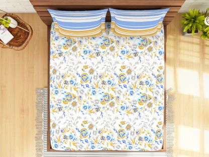 Floral Windsurfer - Light Blue 100% Cotton Double Bedsheet - Atrium Ecom By Spaces
