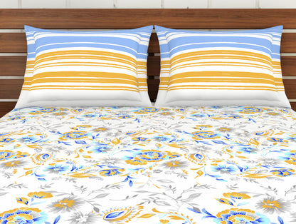 Floral Windsurfer - Light Blue 100% Cotton Double Bedsheet - Atrium Ecom By Spaces