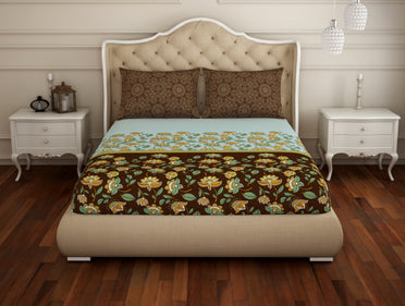 Floral Sea Green - Green 100% Cotton Double Bedsheet - Atrium Plus Ecom By Spaces