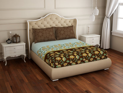 Floral Sea Green - Green 100% Cotton Double Bedsheet - Atrium Plus Ecom By Spaces