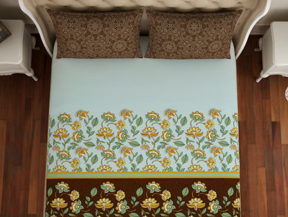 Floral Sea Green - Green 100% Cotton Double Bedsheet - Atrium Plus Ecom By Spaces