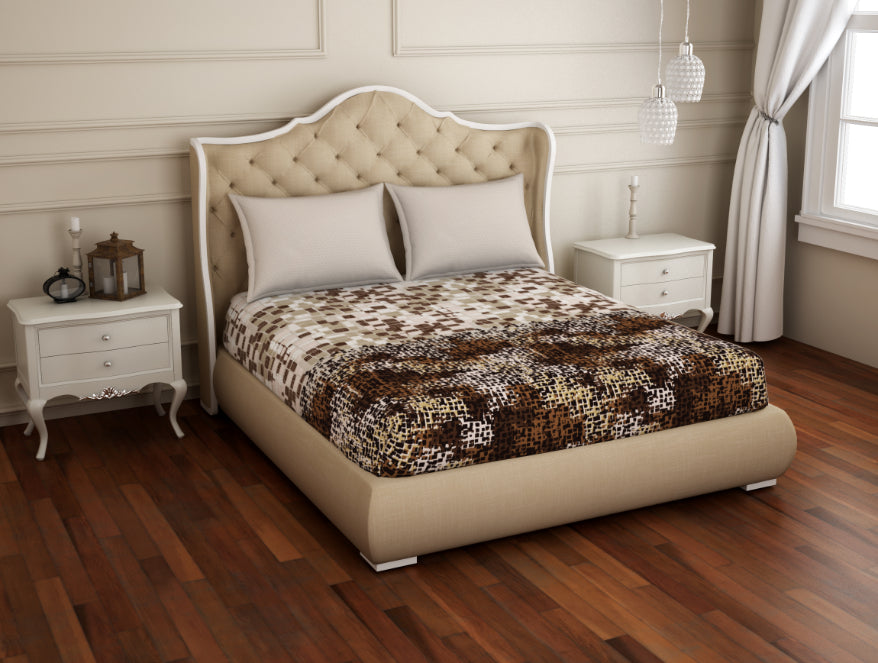 Abstract Brown 100% Cotton Double Bedsheet - Atrium Plus Ecom By Spaces