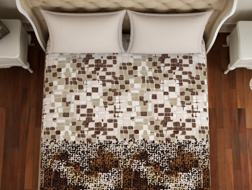 Abstract Brown 100% Cotton Double Bedsheet - Atrium Plus Ecom By Spaces
