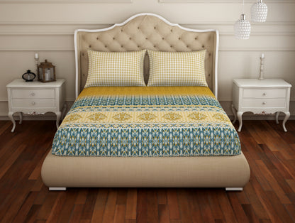 Ornate Mustard - Dark Yellow 100% Cotton Double Bedsheet - Atrium Plus Ecom By Spaces