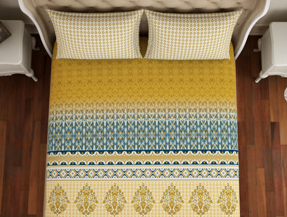 Ornate Mustard - Dark Yellow 100% Cotton Double Bedsheet - Atrium Plus Ecom By Spaces